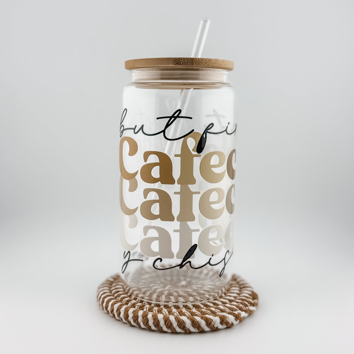 Bamboo Lid Glass Iced Coffee Cup , cafecito y chisme