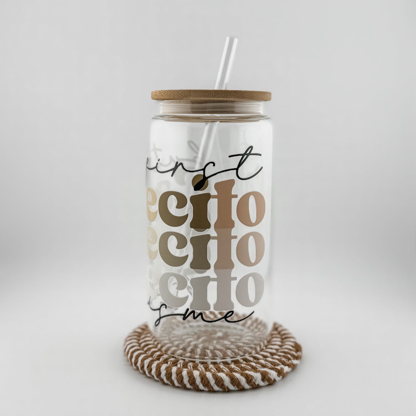 Bamboo Lid Glass Iced Coffee Cup , cafecito y chisme