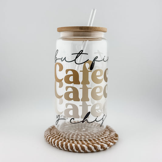 Bamboo Lid Glass Iced Coffee Cup , cafecito y chisme