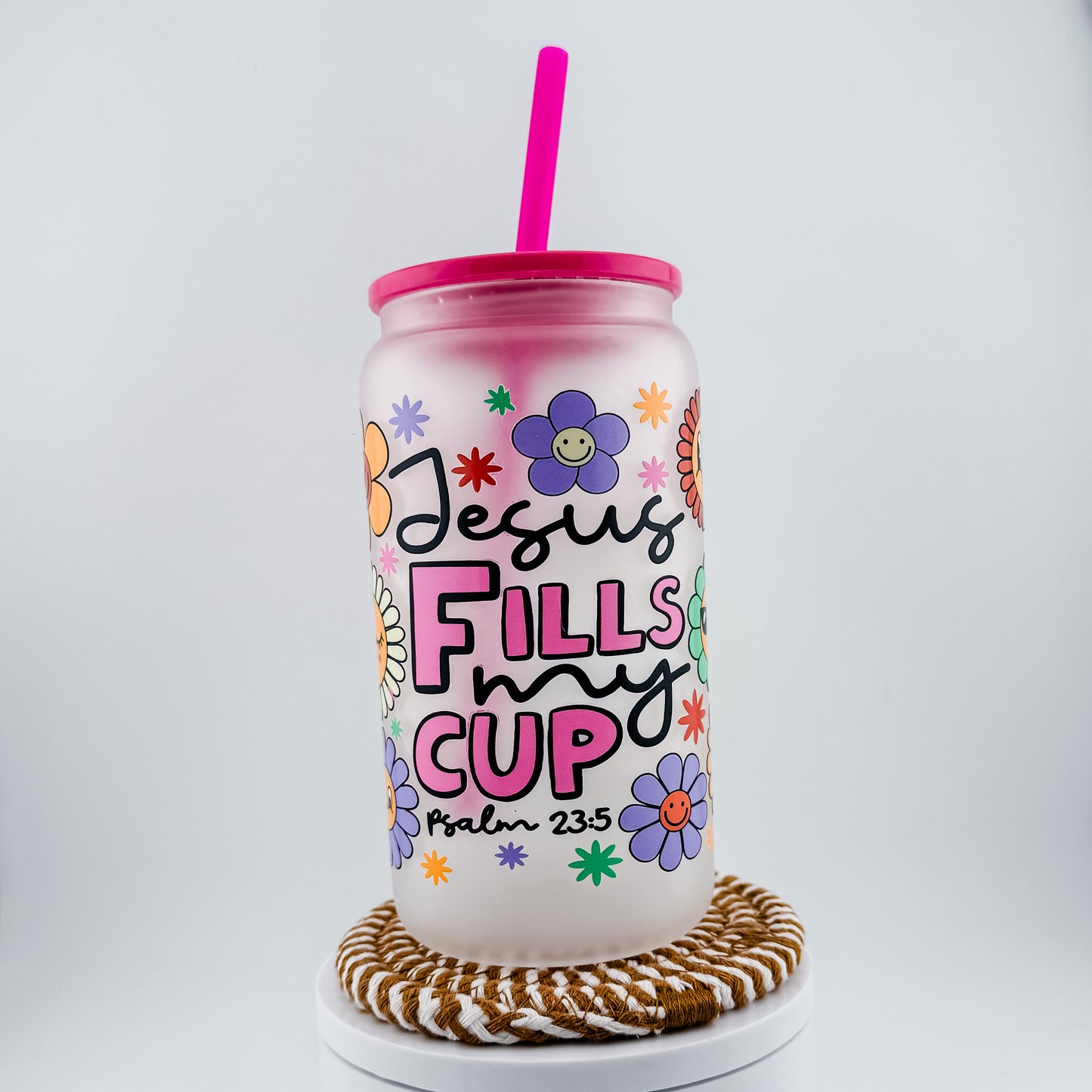 Jesus Fills My Cup – Frosted Floral Tumbler